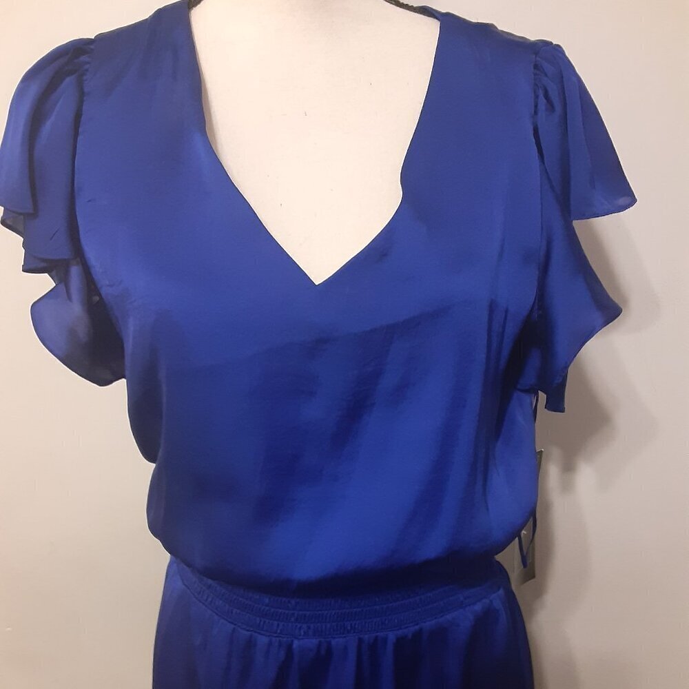 MSK (M) Royal Blue Maxi Dress w/Plunging VNeck, Caplet Sleeves & Elastic @ Waist - Picture 2 of 4